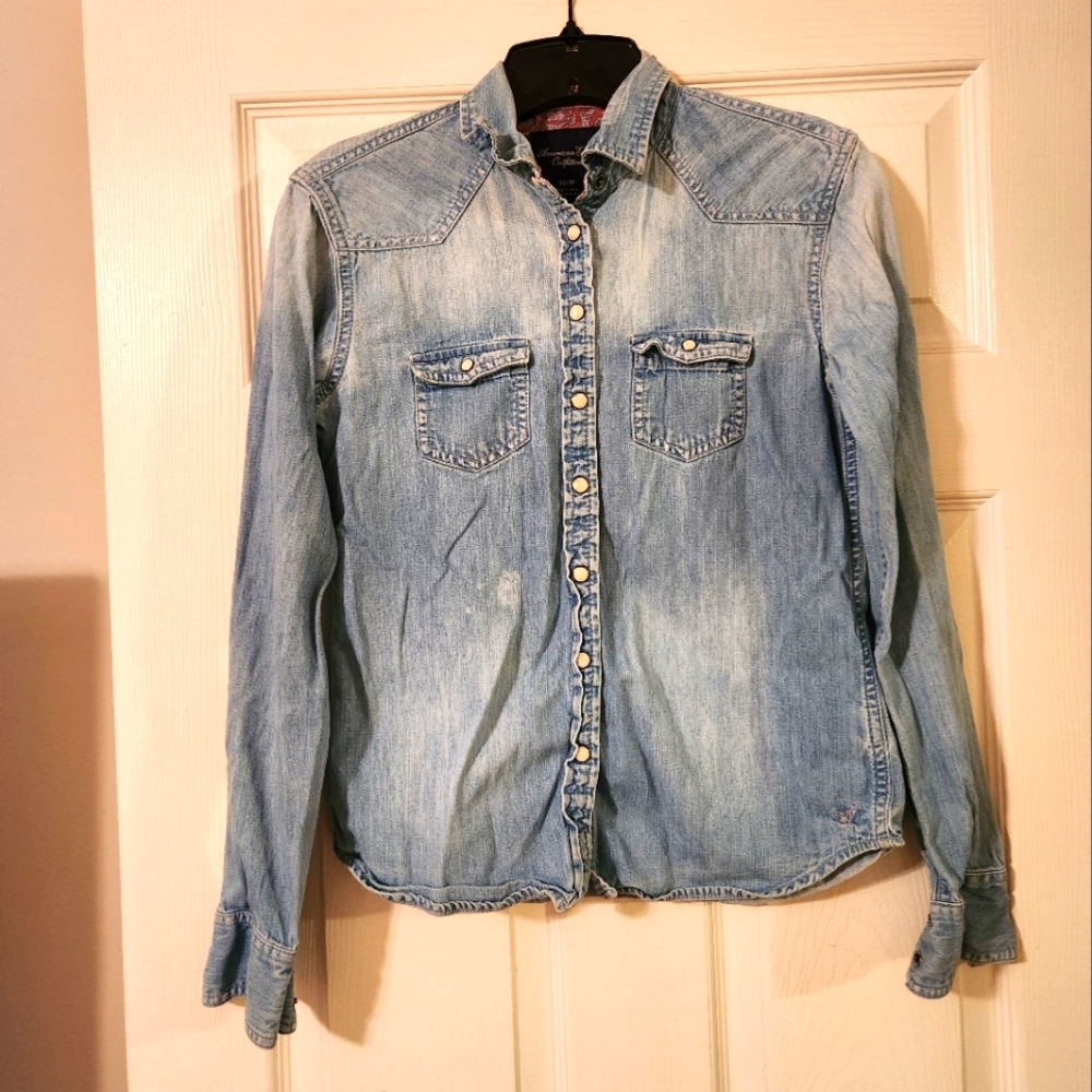 American Eagle Outfitters Size XS Denim Top - White Stain on the Front